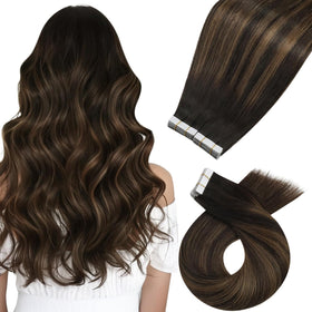 Moresoo Tape Hair Extensions Brown Balayage 20in front view