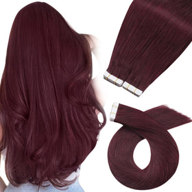 Moresoo Tape Hair Extensions Burgundy Red front view