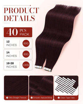 Moresoo Tape Hair Extensions Burgundy Red packaging