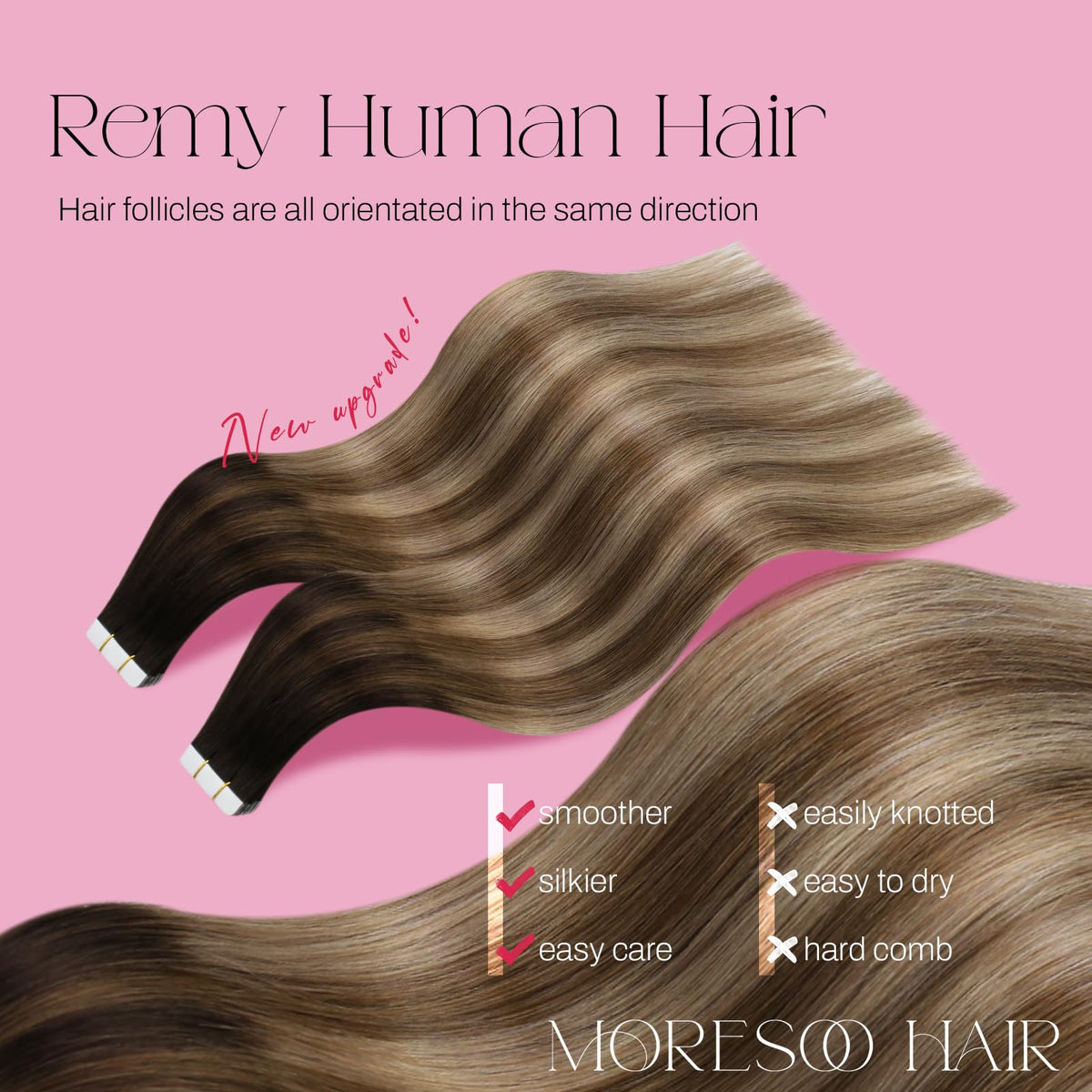 Moresoo Tape Hair Extensions packaging with product details