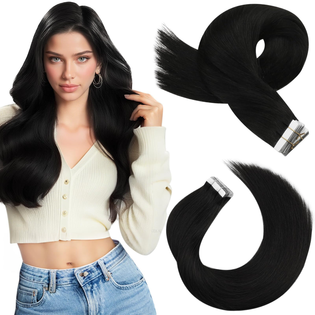Moresoo Tape-In Extensions 22 inch natural black front view