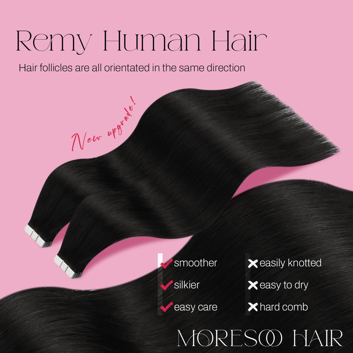 Moresoo Tape-In Extensions 22 inch natural black side view