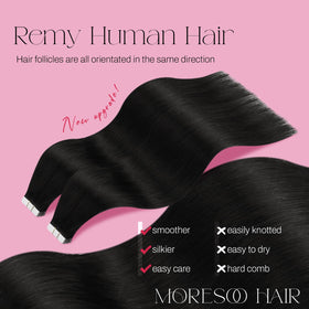 Moresoo Tape-In Extensions 22 inch natural black side view