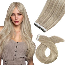 Moresoo Tape in Extensions Ash Blonde 14in front view