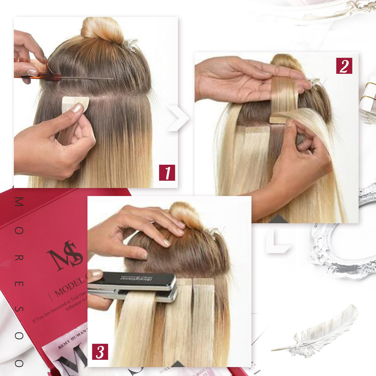 Moresoo Tape in Extensions Ash Blonde in different hairstyles