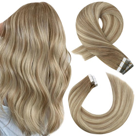 Moresoo Tape in Extensions Ash Brown Blonde 14in front view