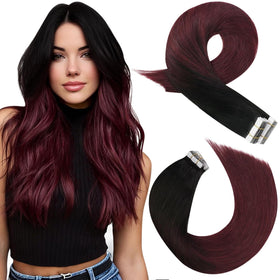 Moresoo Tape In Extensions Burgundy Ombre front view