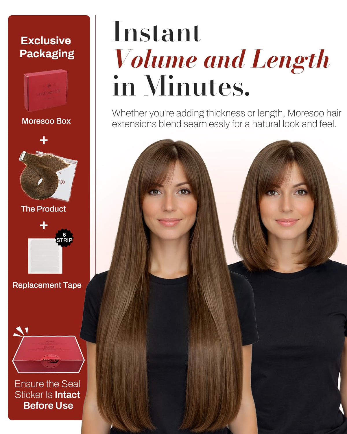 Moresoo tape in extensions chestnut brown back view