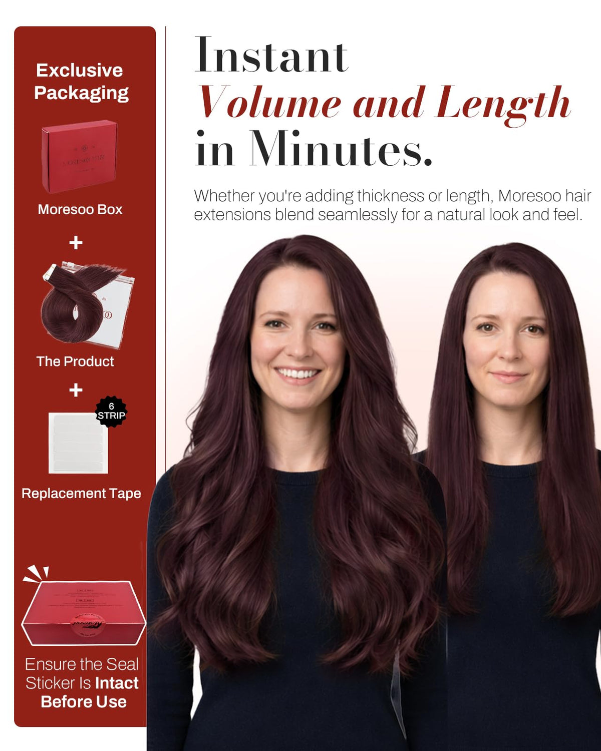 Moresoo Tape In Extensions displayed in a straight style