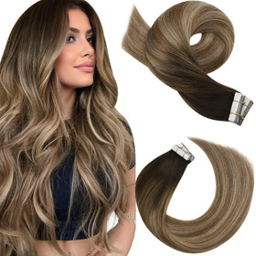 Moresoo Tape in Extensions Golden Brown Balayage front view