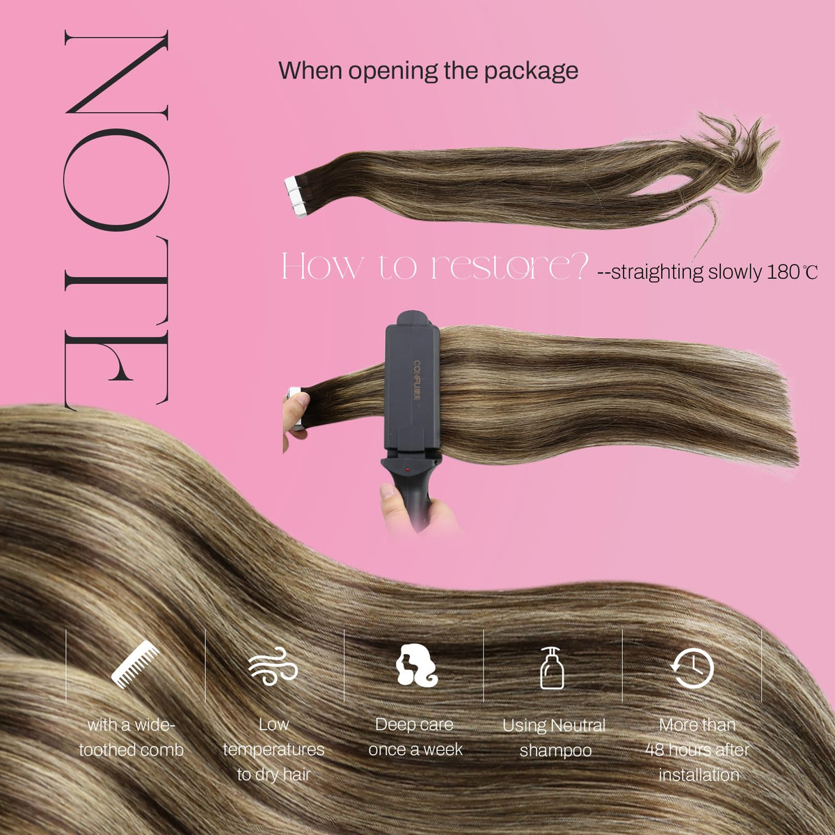 Moresoo Tape in Extensions showing the caramel balayage colour