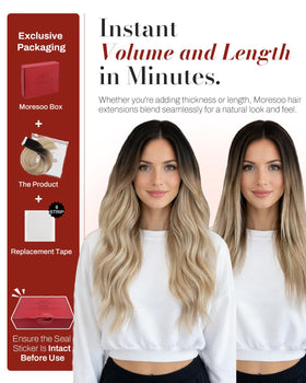 Moresoo Tape in Extensions straightened for a sleek look