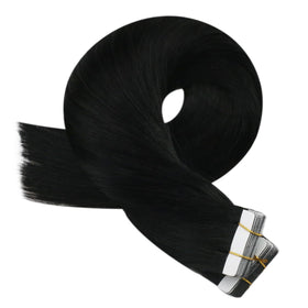 Moresoo Tape In Hair Extensions 12 Inch Jet Black back view
