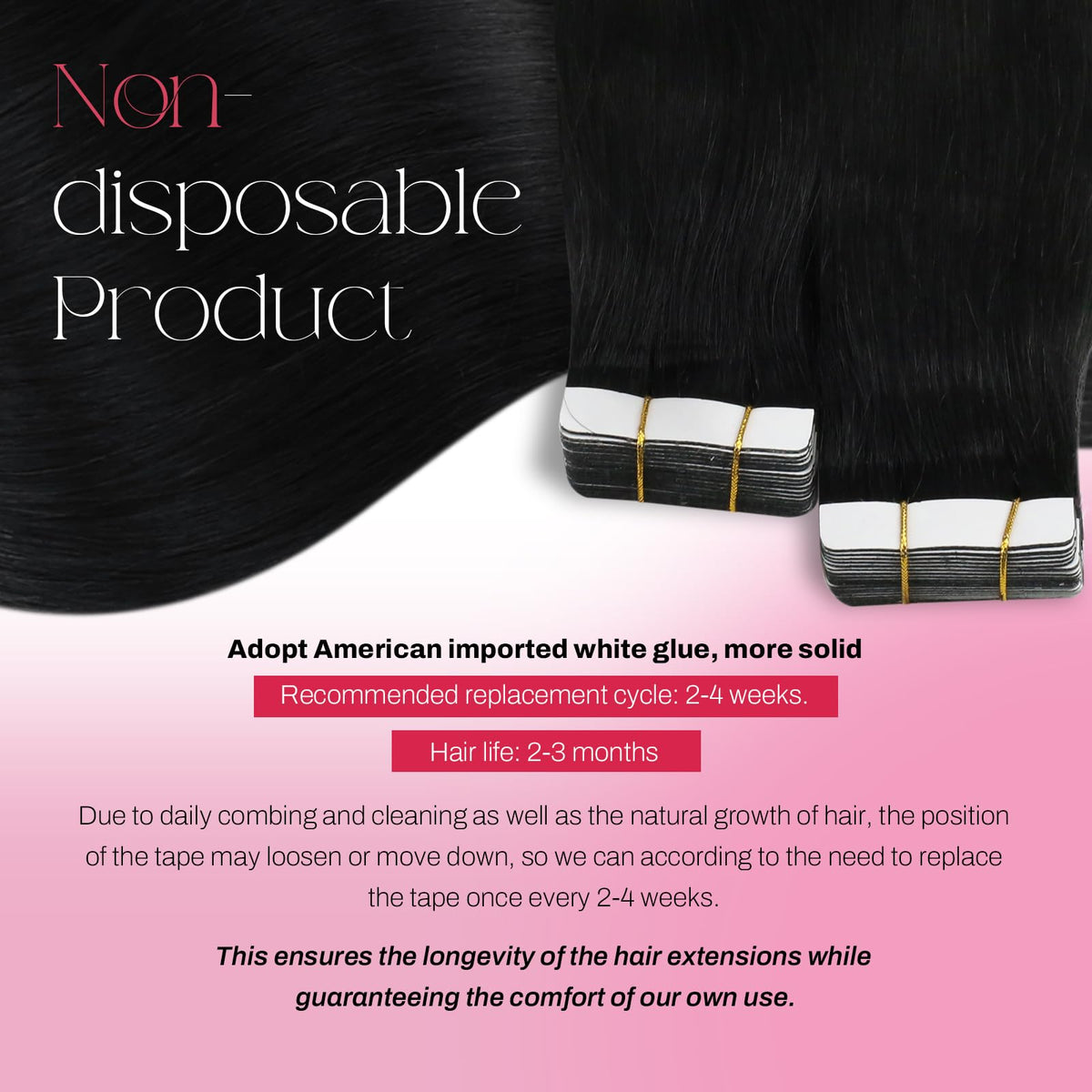 Moresoo Tape In Hair Extensions 12 Inch Jet Black close-up of weft