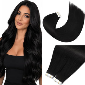 Moresoo Tape In Hair Extensions 14 Inch Natural Black front view