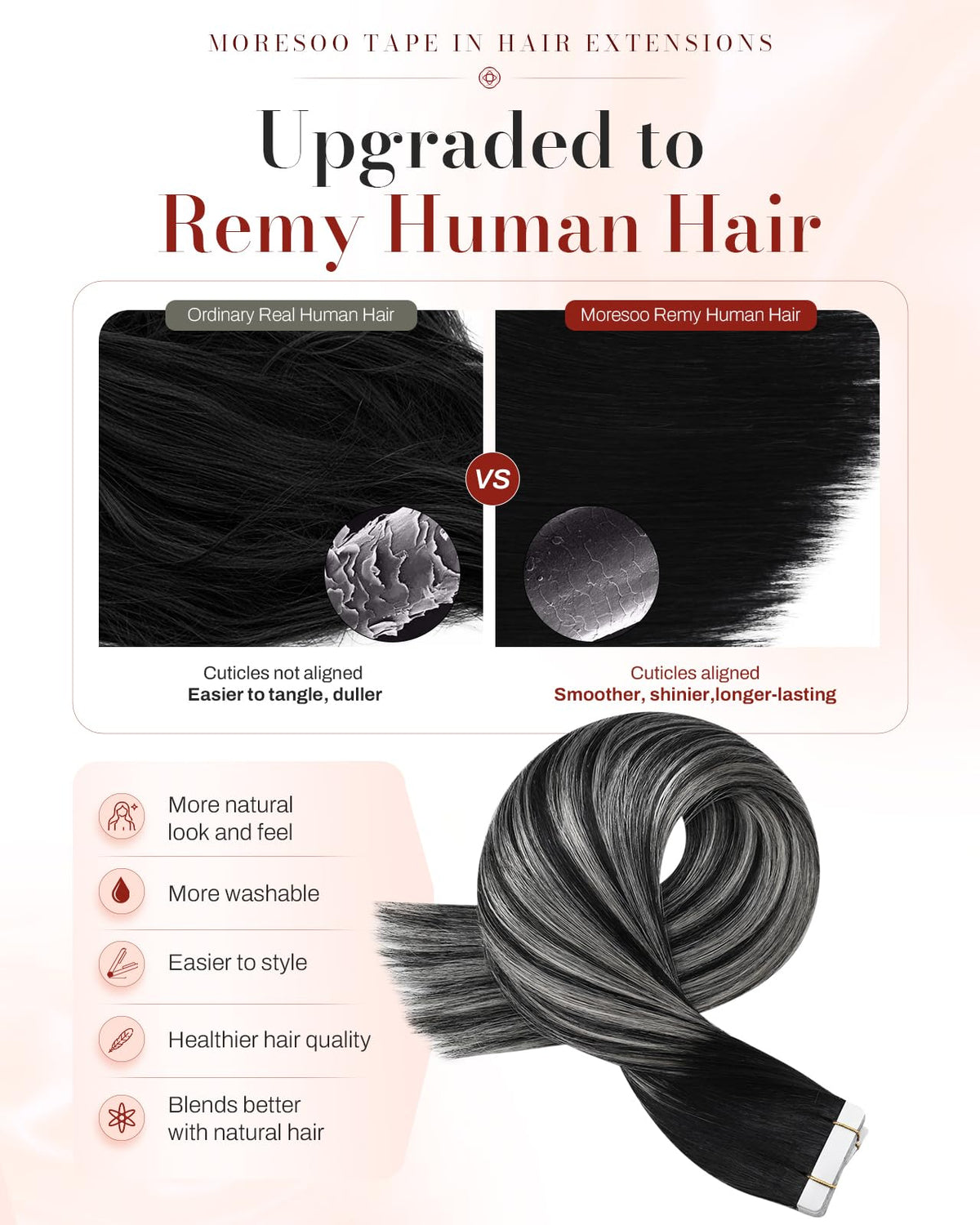 Moresoo Tape-In Hair Extensions 14in packaging