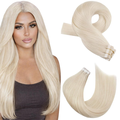Moresoo Tape-In Hair Extensions 20 Inch White Blonde front view