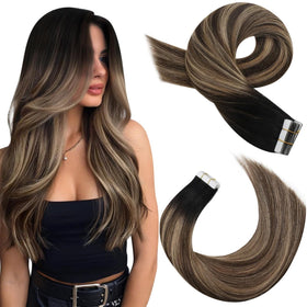 Moresoo Tape in Hair Extensions 22in brown blonde front view