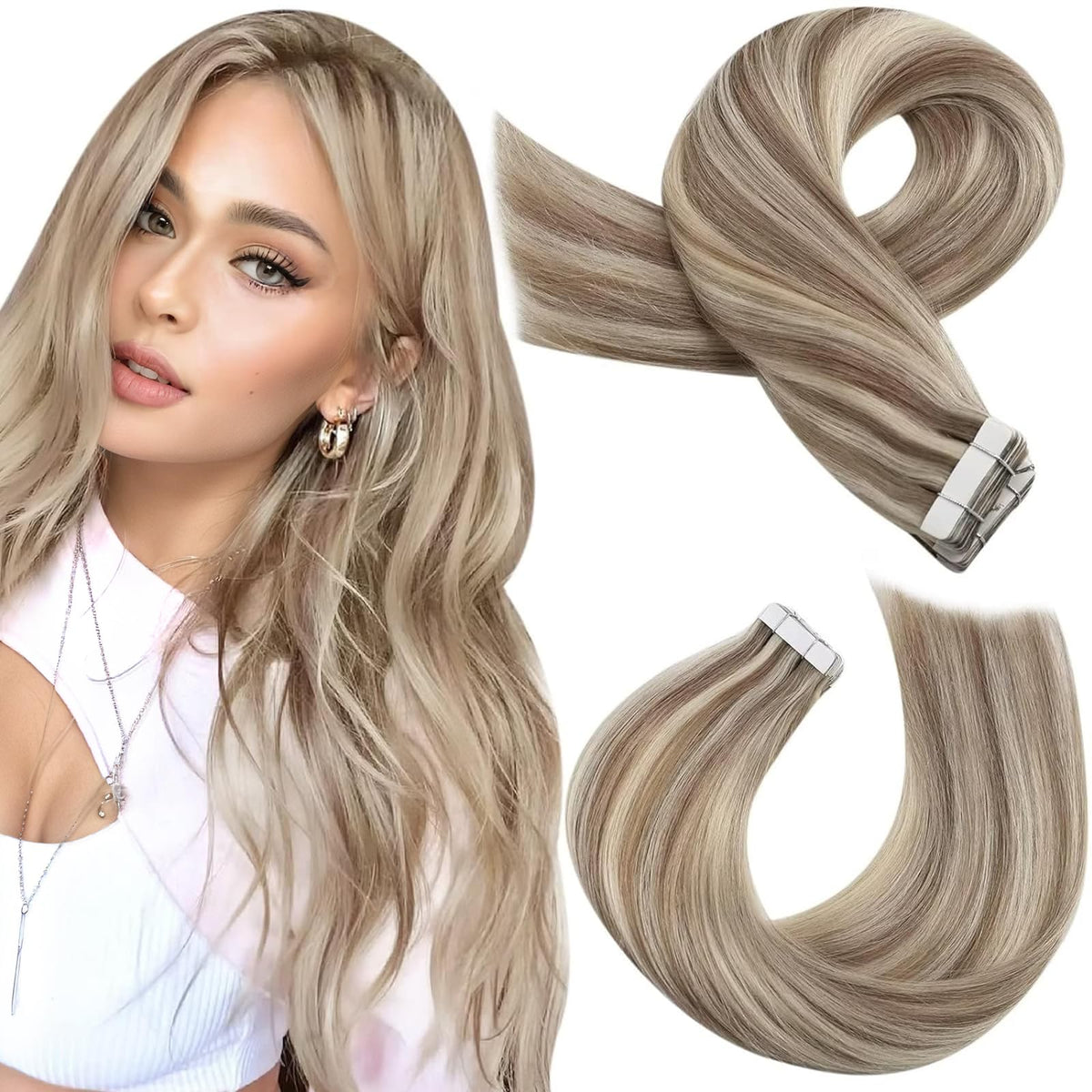 Moresoo Tape-In Hair Extensions 24in Beige Blonde front view