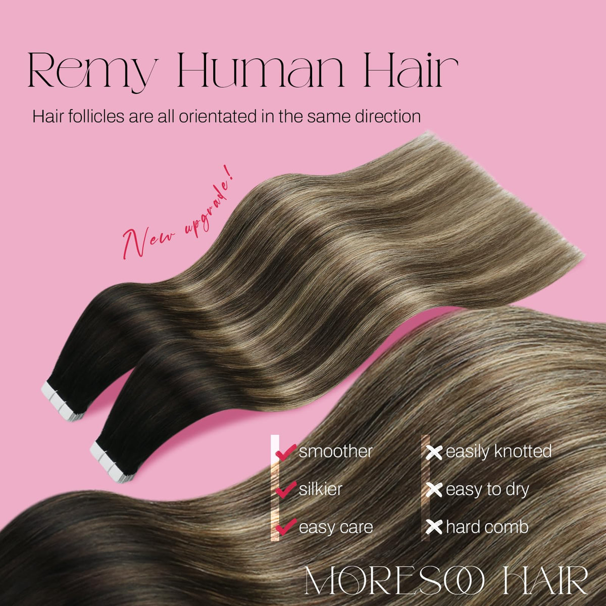 Moresoo Tape-in Hair Extensions 24in Caramel Balayage packaging