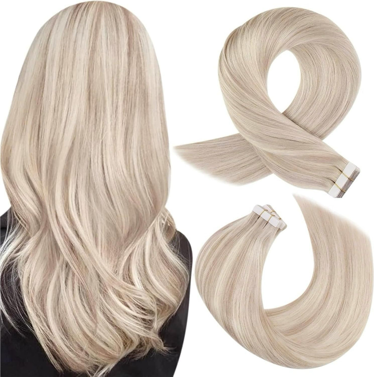 Moresoo Tape-In Hair Extensions Ash Blonde 12in front view