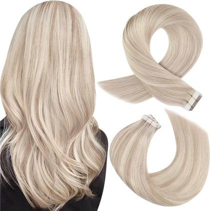 Moresoo Tape-In Hair Extensions Ash Blonde 12in front view