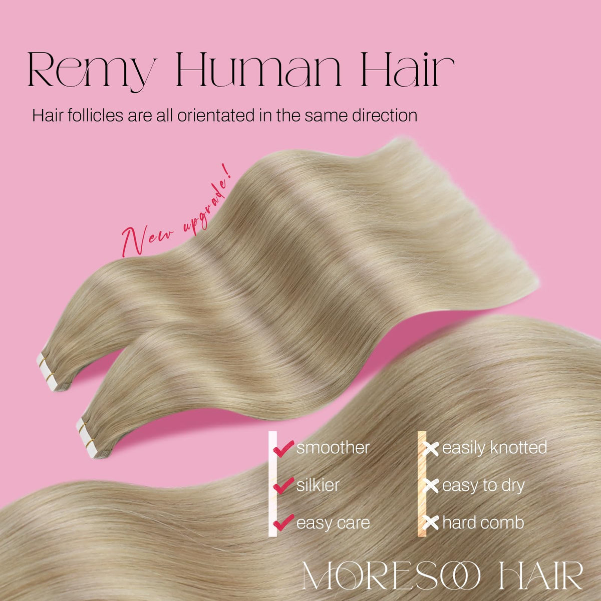Moresoo Tape-In Hair Extensions Ash Blonde 12in packaging