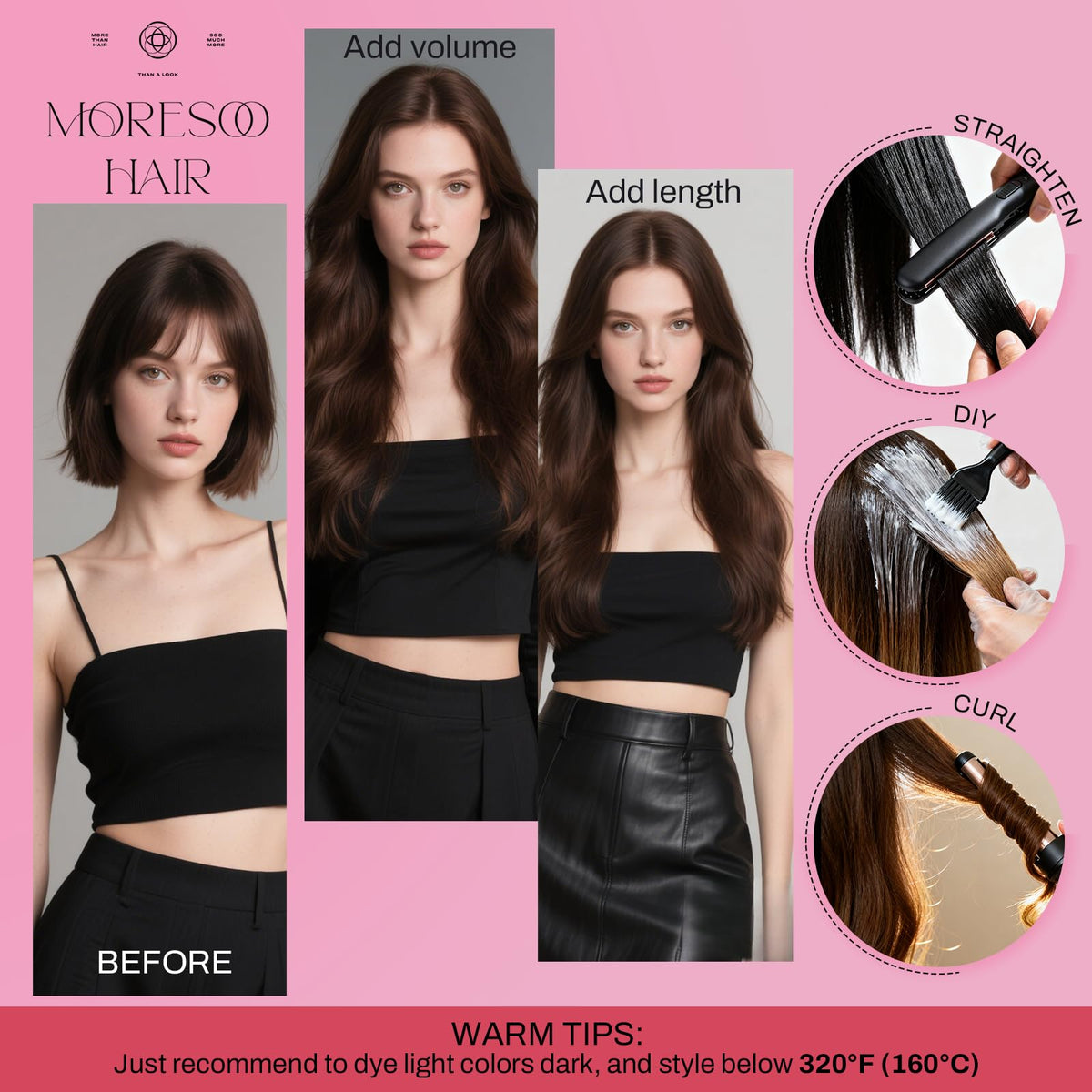 Moresoo Tape-In Hair Extensions before and after application