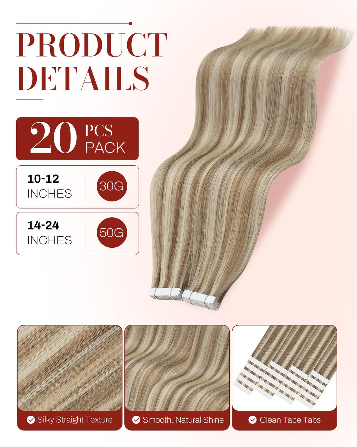 Moresoo Tape-In Hair Extensions Beige Blonde side view