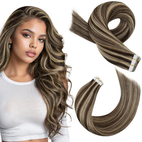 Moresoo Tape in Hair Extensions brown and blonde front view