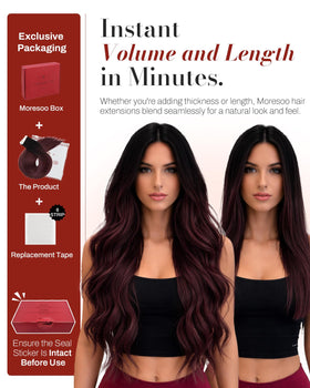Moresoo Tape-In Hair Extensions Burgundy Ombre texture detail