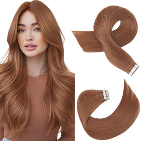 Moresoo Tape-In Hair Extensions Copper Brown 20in front view