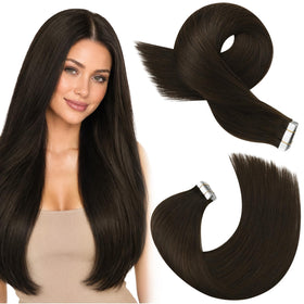 Moresoo Tape-In Hair Extensions Dark Ash Brown 16in front view