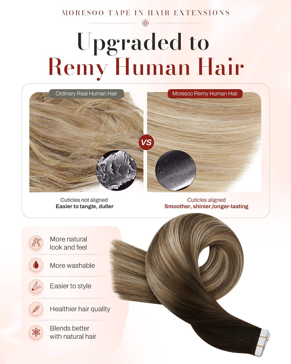 Moresoo Tape-In Hair Extensions packaging with 10 pieces