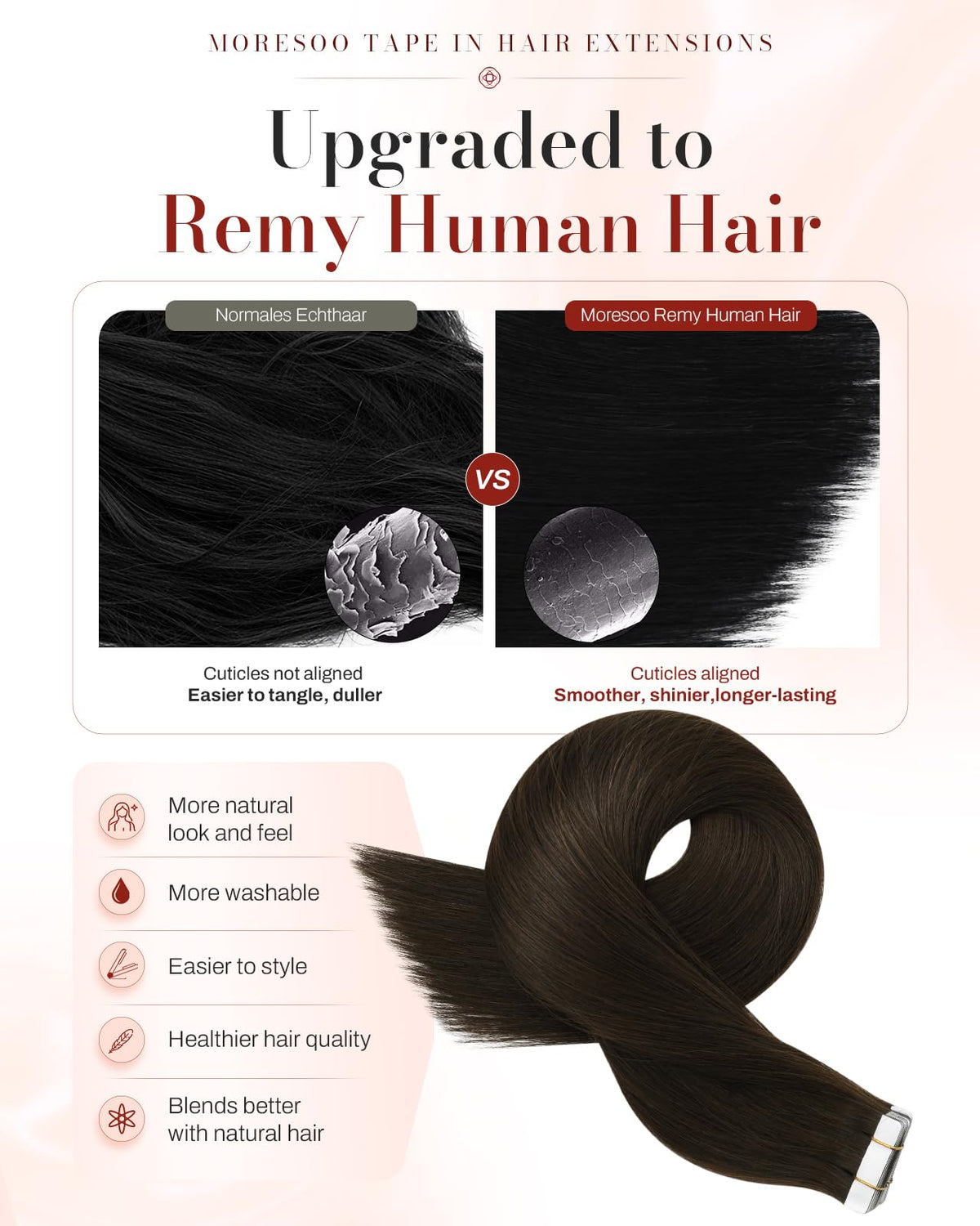 Moresoo Tape-In Hair Extensions packaging with 20 pieces