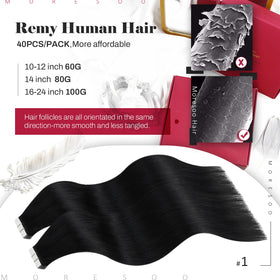 Moresoo Tape-In Hair Extensions packaging with detailed information