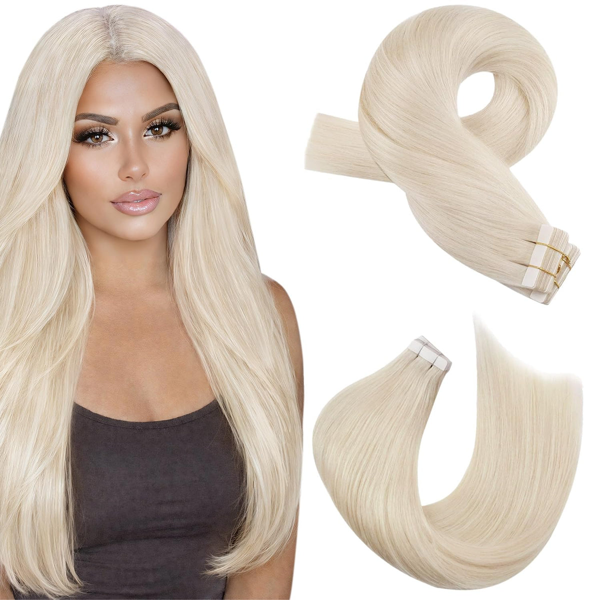 Moresoo Tape In Human Hair Extensions 14 Inch front view