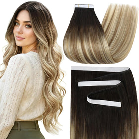Moresoo Tape in Weft Extensions 22 Inch Brown Blonde front view