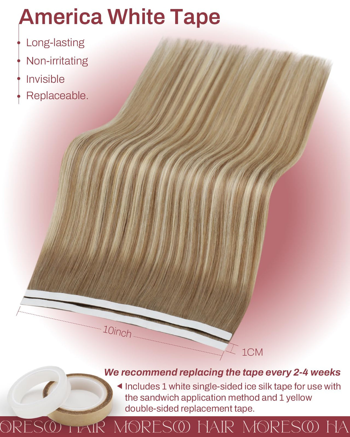 Moresoo Tape in Weft Extensions displayed with accessories
