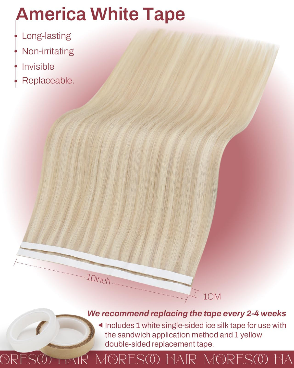 Moresoo Tape In Weft Hair Extensions Ash Blonde on model