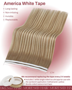 Moresoo Tape in Wefts human hair extensions showing texture