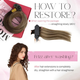 Moresoo U Tip extensions styled with curling wand