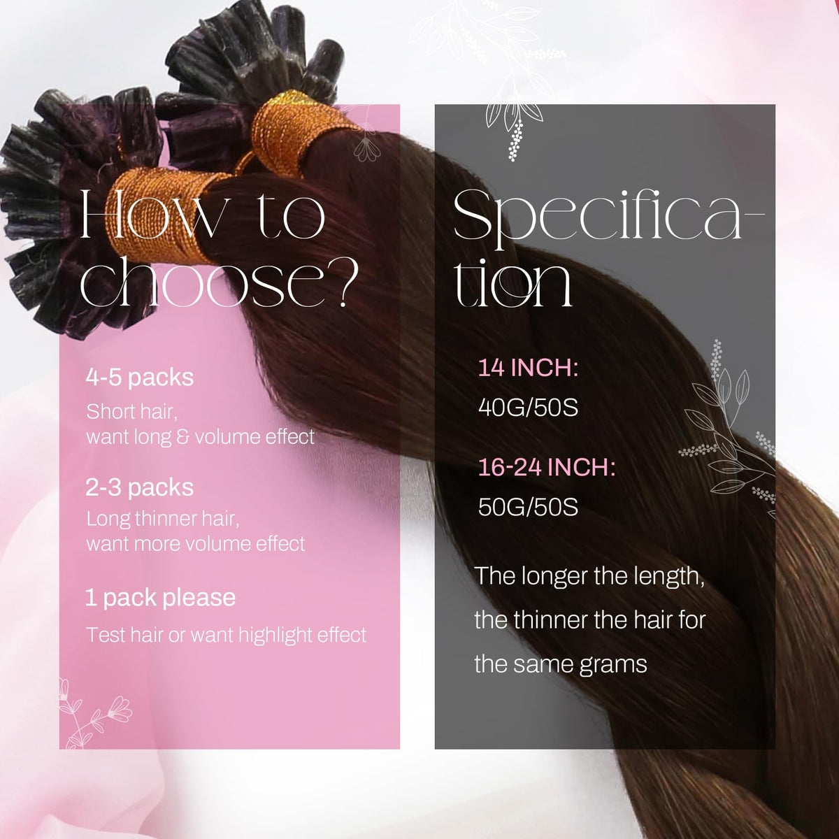 Moresoo U Tip Hair Extensions 20 Inch close-up of keratin bond