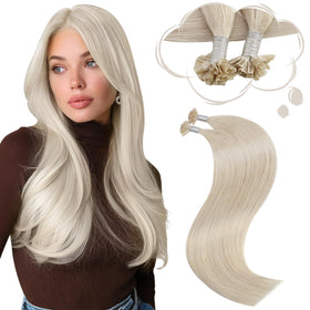 Moresoo U Tip Hair Extensions 20 Inch White Blonde front view
