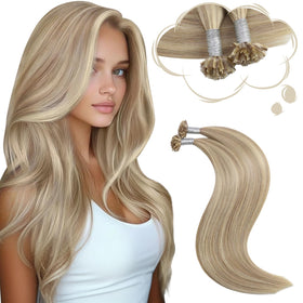 Moresoo U Tip Hair Extensions 22 Inch Ash Medium Blonde front view