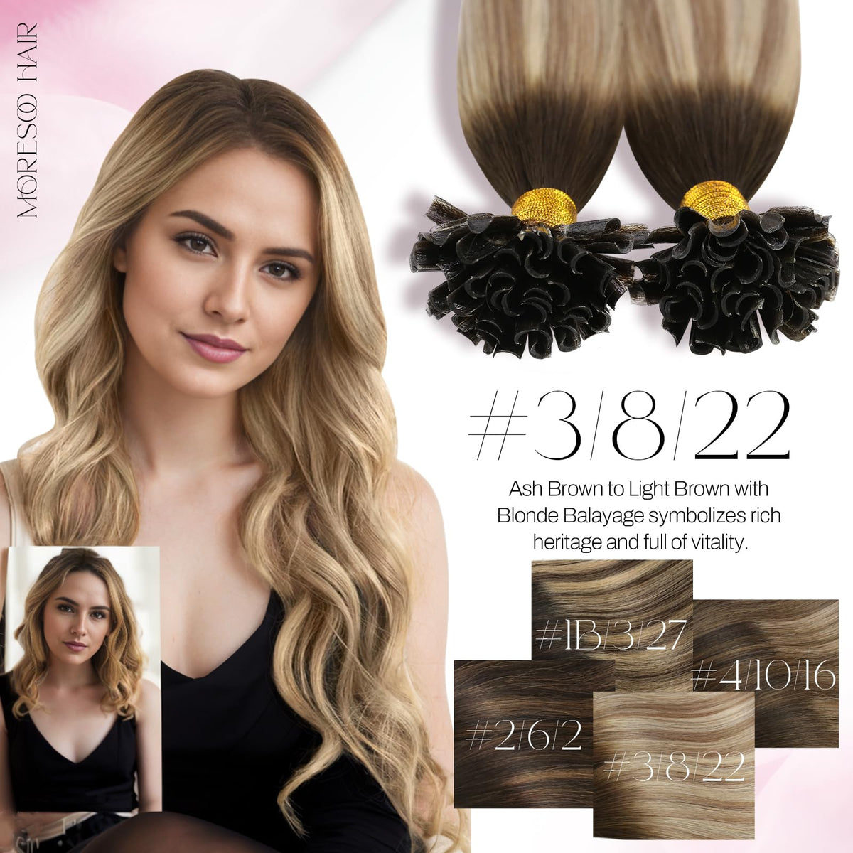 Moresoo U Tip Hair Extensions 24 Inch Ash Brown styling tools