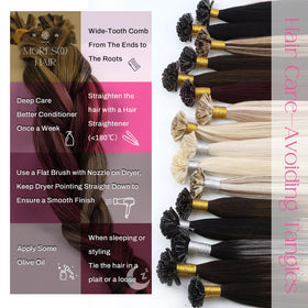 Moresoo U Tip Hair Extensions displayed with styling tools