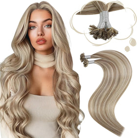 Moresoo U Tip Hair Extensions Light Brown Blonde front view