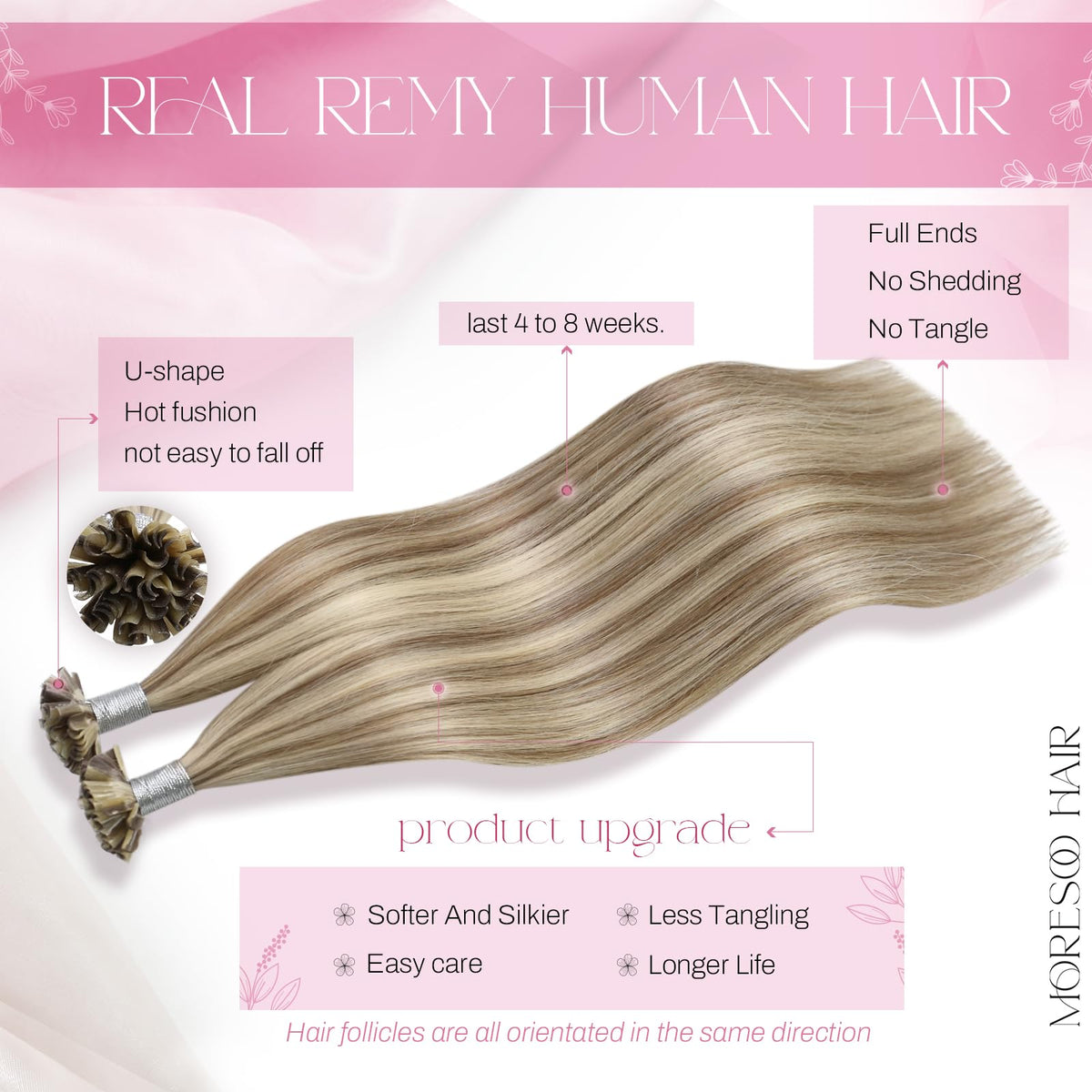 Moresoo U Tip Hair Extensions Light Brown Blonde packaging