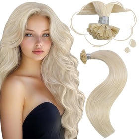 Moresoo U Tip Hair Extensions Platinum Blonde front view